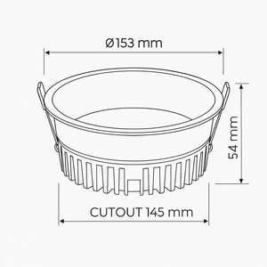 Technical drawing of a round LED SMD Downlight 18W – High efficiency, 1620lm, 4000K,3000K,6500K , CRI≥90, 120° beam angle.