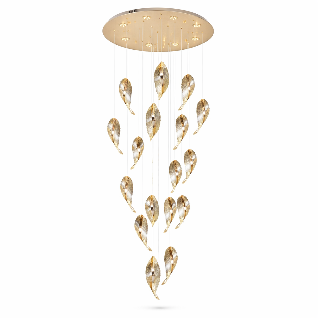 GOLD CRYSTAL LEAF CHANDELIER LIGHT