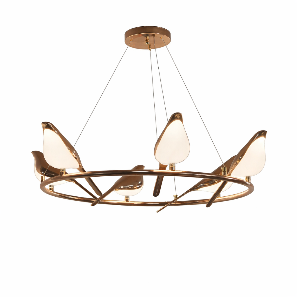 Modern Bird Ring LED Chandelier – Rose Gold – 6 Lights